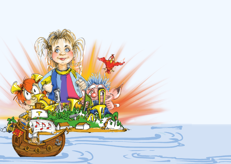 Bild von einem Mädchen auf einer Insel mit einem Meer und Boot